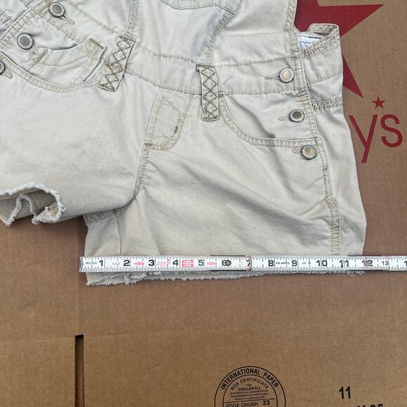 Y2K Khaki Overalls Shorts Utility Cargo NOBO No Boundaries Tan - Size 9 Juniors - Picture 10 of 11